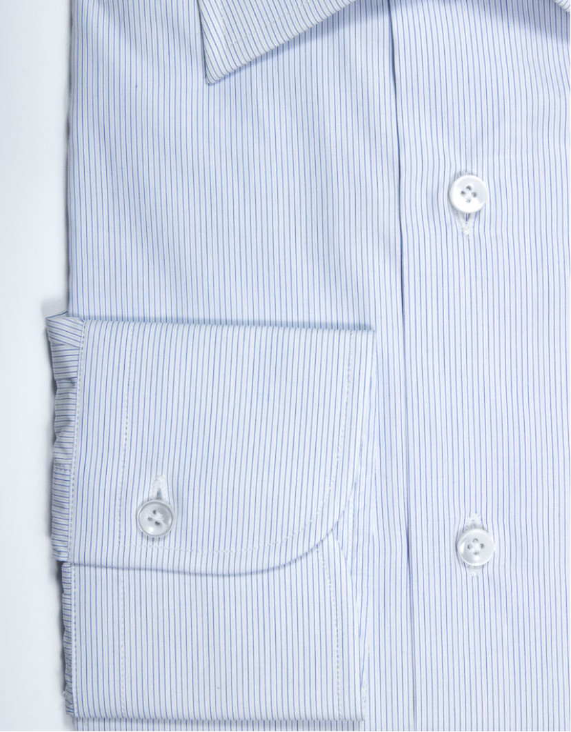Patrick Hellmann Collection White Blue Men Shirt With Stripes Hairline Pattern image